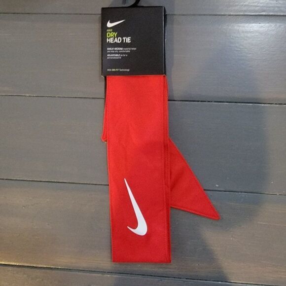 Nike Unisex red DRY Dri-Fit sweat wicking adjustable Head Tie Headband - Red - Picture 5 of 11